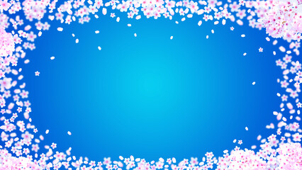 春のイメージ、桜の花と風に飛ぶ花びらの背景イラスト