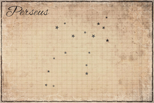 Perseus Constellation Star Map, Retro Paper