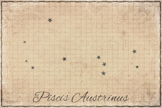 Piscis Austrinus Constellation Star Map, Retro Paper
