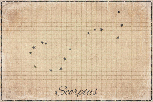 Scorpius Constellation Star Map, Retro Paper