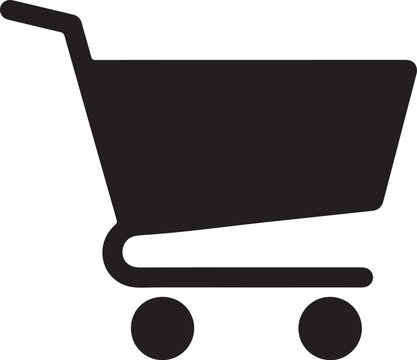 Minimalist silhouette vector icon of a Shopping cart side view on white background