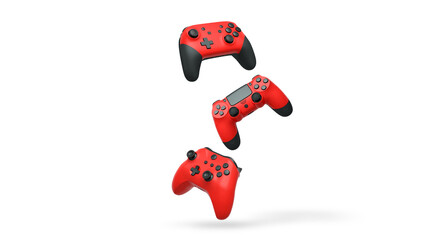 Wireless gaming controllers flying in air isolated on white background, symbolizing gaming technology concept © Vasyl Onyskiv