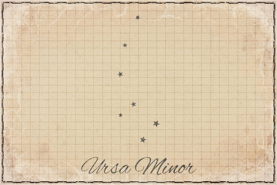 Ursa Minor Constellation Star Map, Retro Paper