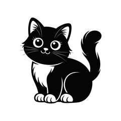 Obraz premium Cute black and white cartoon cat