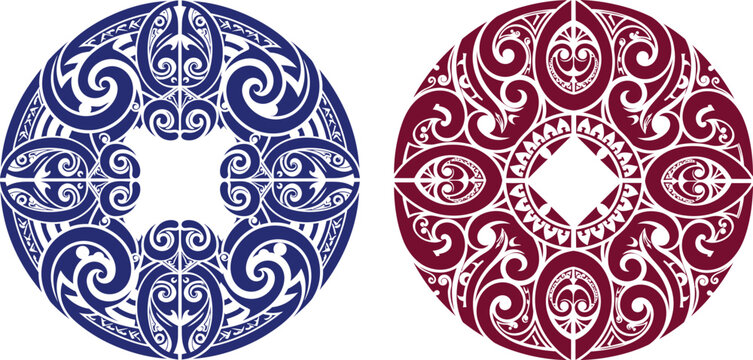 Circular Maori inspired Polynesian tribal pattern vector art with intricate traditional Pacific island motifs