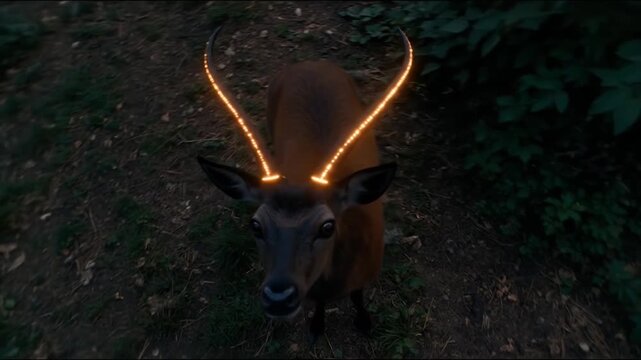 Deer with illuminated antlers in an outdoor natural environment