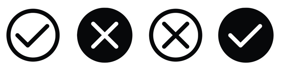 Obraz premium Set of four checkmark and cross icons within circles, for confirmation and denial