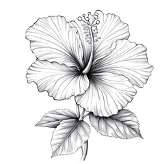 Fototapeta premium A detailed black and white illustration of a large hibiscus flower on transparent background