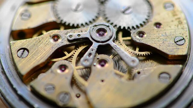 Intricate brass clockwork mechanism macro view