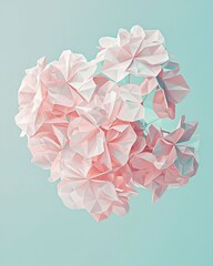 Abstract Paper Flowers in Soft Pink and White Against Light Blue