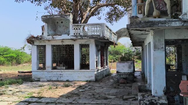 old architecture of navagraha Temple with trees and sky at kodangal, tandur, telangana, india. day time, stable shot, 4k.
