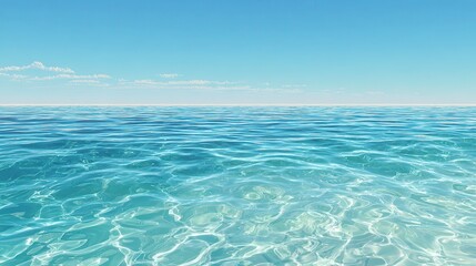 Obraz premium Crystal clear turquoise ocean water with ripples and sun reflections under a bright blue sky