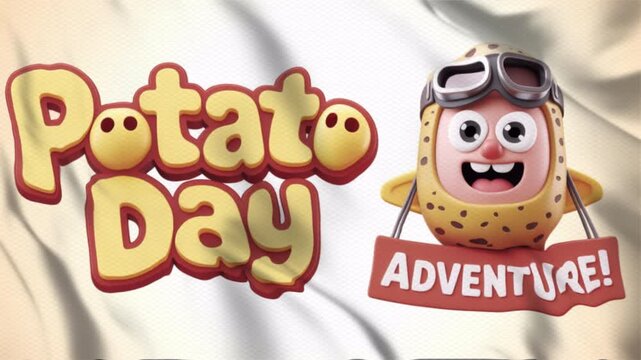 Animated video with a Potato Day Adventure theme with a wavy flag style, suitable for campaigns. Motion graphics, 4K footage.