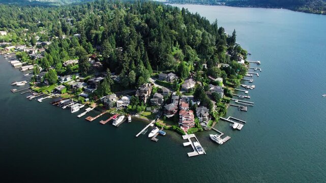 Luxury Homes Aerial View on Lake Washington