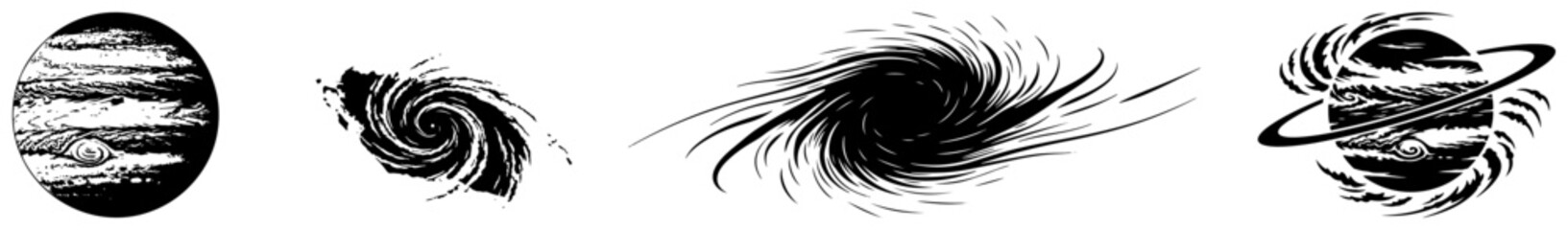 Large cosmic set with planets jupiter and saturn surrounded by swirling galaxies and space vortexes © Camel