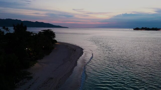 Fly over Sira Beach, Lombok at evening