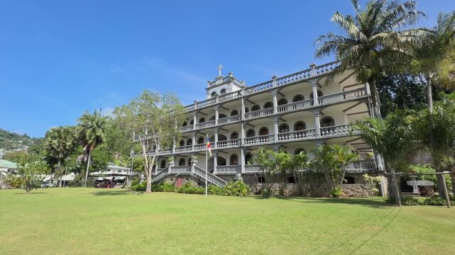 La Domus, historical building in town Victoria, Mahe, Seychelles 30fps