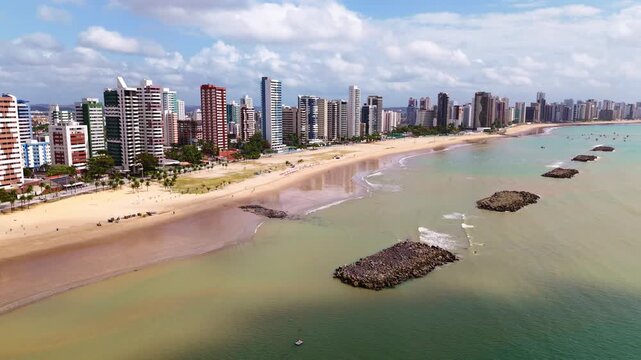 Drone Aerial of Candeias Beach, Jaboat&atilde;o dos Guararapes &ndash; Tropical Atlantic Coast in Pernambuco Brazil