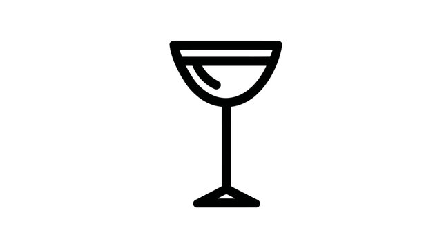 A simple, black line art illustration of a cocktail glass with a curved stem on white