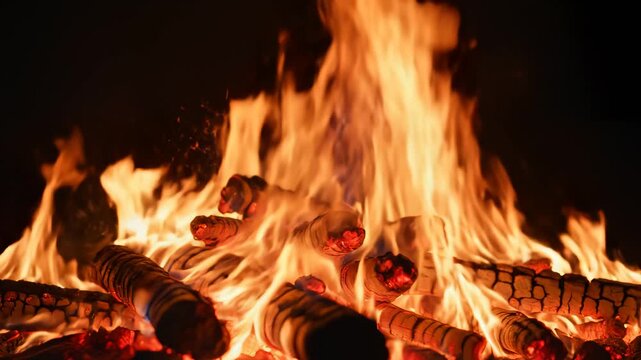 Wood burning in a fire