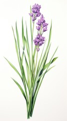 Loose purple cluster with thin green stem illustration botanical flowers.