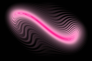 Glowing pink abstract wave with complex moire interference patterns on black background