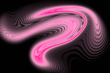 Abstract pink and black swirling neon light pattern with a dark background and wavy textures.