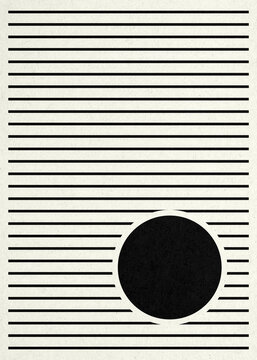 Bauhaus abstract illustration with black circle and horizontal lines