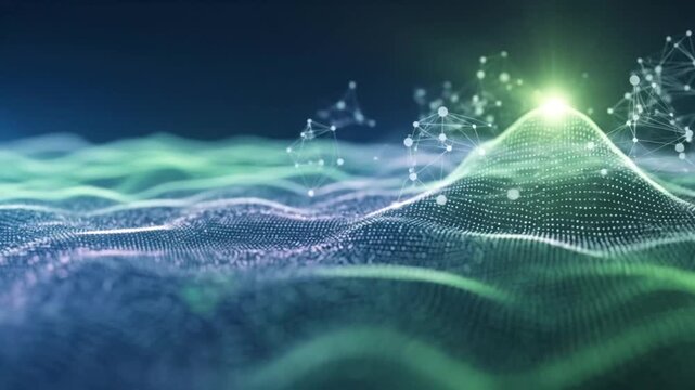 Abstract digital wave surface with interconnected dots network background