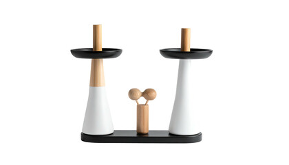 Modern wood and black decorative objects on dark