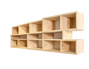 Wooden open bookshelf with a geometric design