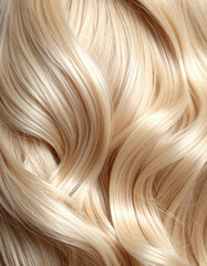 Close-up of wavy, glossy blonde hair strands