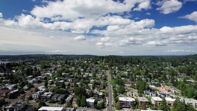 Pacific Northwest Suburban Residential Homes Aerial View