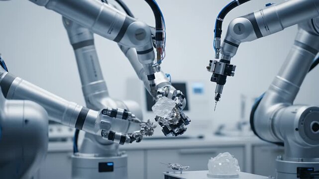 Automated Assembly with Advanced Robotic Arms in a Clean White Laboratory Environment for Precision