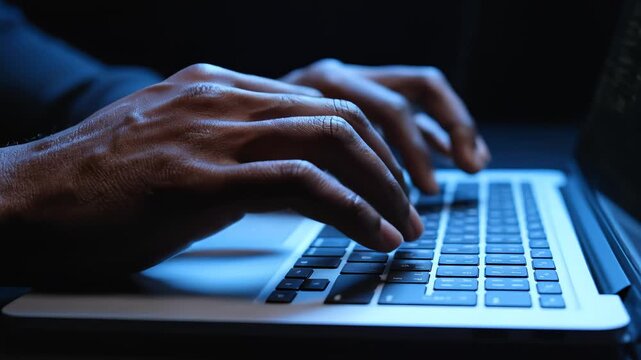 Hands typing on laptop keyboard