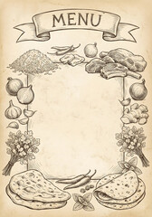 Vintage Indian restaurant menu design