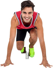 Portrait of athlete man in ready to run position