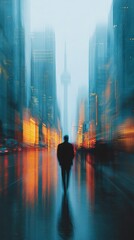 Fototapeta premium Business person walking city street blur concept