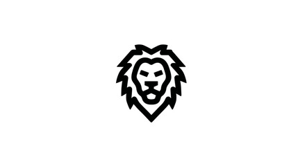 Obraz premium A simple, black line drawing of a lion's head with a pronounced mane, set against white