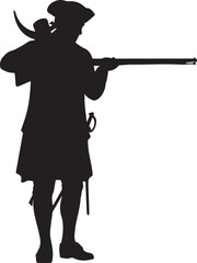 Obraz premium Colonial soldier with musket and sword vector silhouette illustration line art
