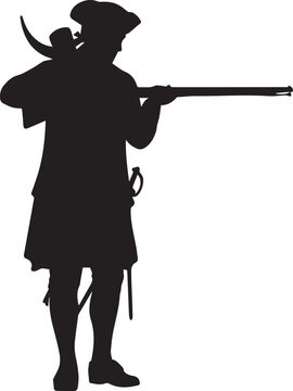 Colonial soldier with musket and sword vector silhouette illustration line art