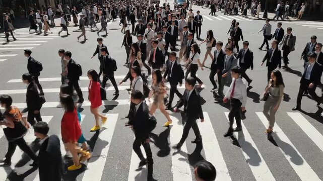 Crowd crossing zebra crossing in city