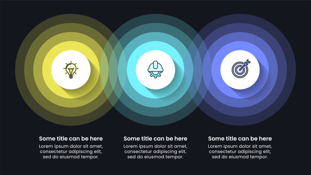 Infographic template. Glowing circles with 3 icons