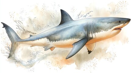 Shark powerful movement concept, A stunning illustration of a great white shark swimming gracefully.