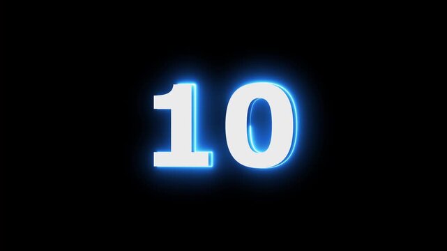 Neon blue number ten countdown animation