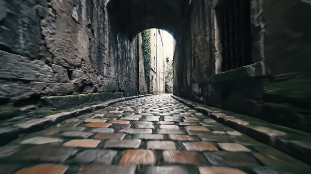 Stone alley with archway and ivy
