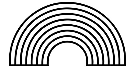 Obraz premium Black and white illustration of an arching rainbow shape. Seven curved stripes form the arc over white background