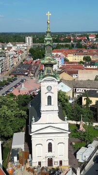 Aerial view of the orthodox church of Saint George in Novi Sad, Serbia