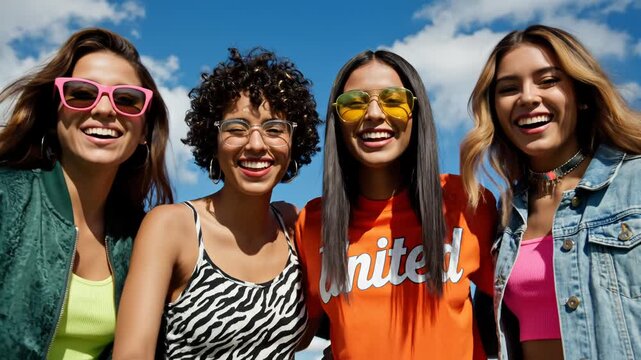 Four women smiling outdoors