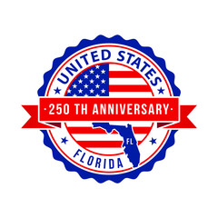 250 Years American Freedom Emblem, Florida vector Badge with small state map